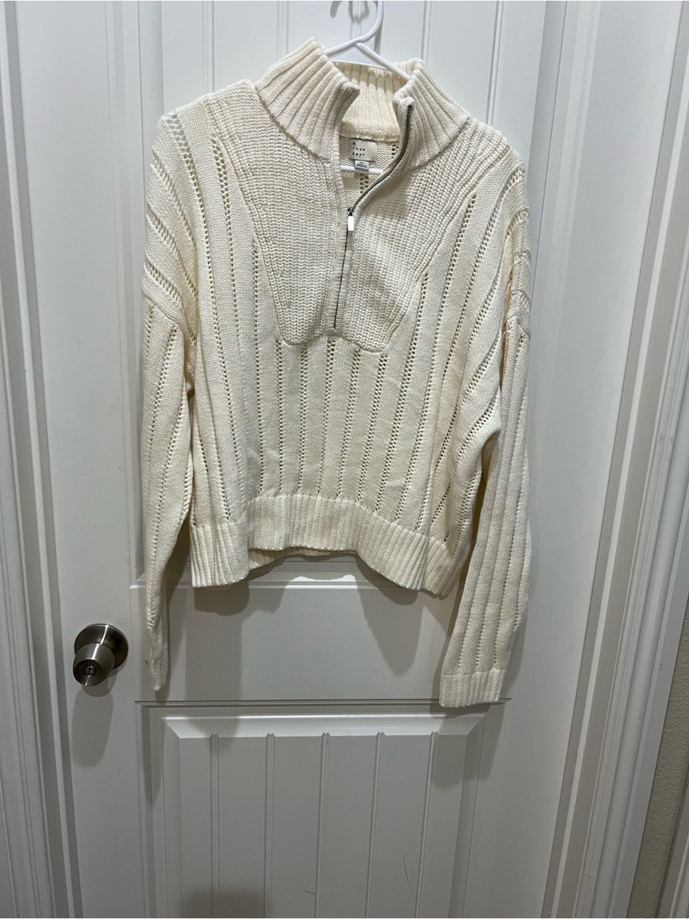 a new day Cream Half-Zip Cowl Neck Chunky Knit Sweater